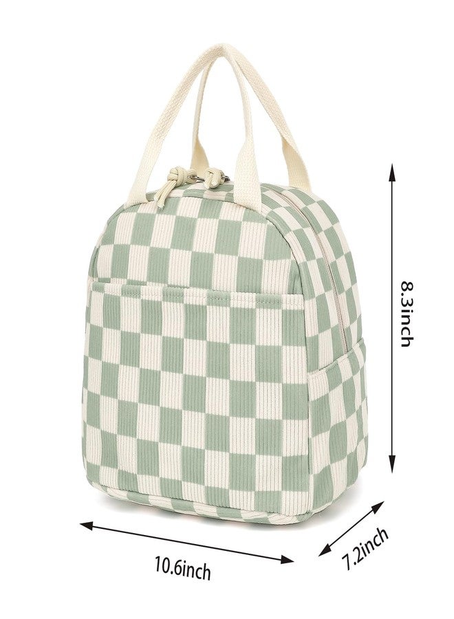 Dezcrab Corduroy Lunch Box for Women Girls, Cooler Lunch Bags Reusable Insulated Lunchbox for Picnic School Work Travel (Checkered Green) - Image 4